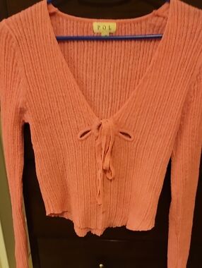 NWOT POL Pink Tie-Front Ribbed Knit Top Size Small